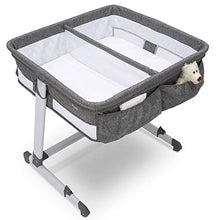 Load image into Gallery viewer, Simmons Kids By The Bed City Sleeper Bassinet for Twins - Adjustable Height Portable Crib with Wheels & Airflow Mesh, Grey Tweed