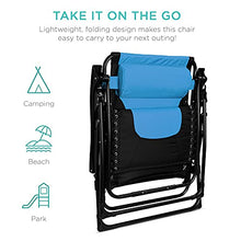 Load image into Gallery viewer, Best Choice Products Oversized Padded Zero Gravity Chair, Folding Outdoor Patio Recliner, XL Anti Gravity Lounger for Backyard w/Headrest, Cup Holder, Side Tray, Outdoor Polyester Mesh - Sky Blue