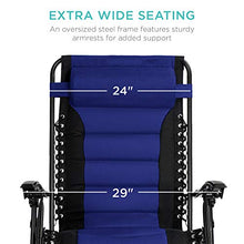 Load image into Gallery viewer, Best Choice Products Oversized Padded Zero Gravity Chair, Folding Outdoor Patio Recliner, XL Anti Gravity Lounger for Backyard w/Headrest, Cup Holder, Side Tray, Outdoor Polyester Mesh - Blue