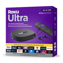 Load image into Gallery viewer, Roku Ultra | The Ultimate Streaming Device 4K/HDR/Dolby Vision/Atmos, Rechargeable Roku Voice Remote Pro, Ethernet Port, Hands-Free Controls, Lost Remote Finder, Free & Live TV