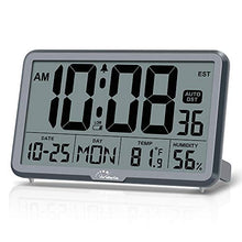 Load image into Gallery viewer, WallarGe Auto Set Digital Wall Clock Battery Operated,Desk Clocks with Temperature,Humidity and Date,Large Display Digital Calendar Alarm Clock for Elderly,Bedroom,Office,8 Time Zone, Auto DST.