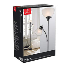 Load image into Gallery viewer, Globe Electric 67135 72" Torchiere Floor Lamp + Adjustable Reading Light, Matte Black, Frosted Plastic Shade, 3-Step Rotary Switch on Socket, Living Room Décor, Reading Light, Home Essentials