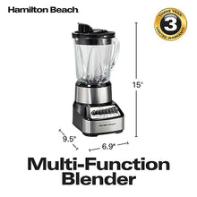Load image into Gallery viewer, Hamilton Beach Wave Crusher Blender For Shakes and Smoothies With 40 Oz Glass Jar and 14 Functions, Ice Sabre Blades & 700 Watts for Consistently Smooth Results, Black + Stainless Steel (54221)