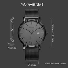 Load image into Gallery viewer, BUREI Men's Fashion Minimalist Wrist Watch Analog Deep Gray Date with Black Mesh Band