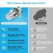 Load image into Gallery viewer, Signstek Keyless Entry Door Lock,Door Knob with Keypad,Smart Code Door Lock,Mute Mode,Passage Function, Easy to Install,Satin Nickel