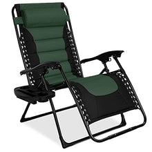 Load image into Gallery viewer, Best Choice Products Oversized Padded Zero Gravity Chair, Folding Outdoor Patio Recliner, XL Anti Gravity Lounger for Backyard w/Headrest, Cup Holder, Side Tray, Outdoor Polyester Mesh - Forest Green