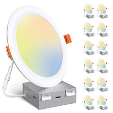 Load image into Gallery viewer, Amico 12 Pack 6 Inch 3CCT Ultra-Thin LED Recessed Ceiling Light with Junction Box, 3000K/4000K/5000K Selectable, 12W Eqv 100W, Dimmable LED Can Lights, 1000LM High Brightness Downlight