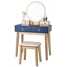 Load image into Gallery viewer, CHARMAID Vanity Set with Touch Screen Dimming Mirror, 3 Color Lighting Modes, Dressing Table with 4 Sliding Drawers, Modern Bedroom Makeup Table and Cushioned Stool Set for Women Girls (Navy)