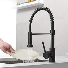 Load image into Gallery viewer, OWOFAN Kitchen Faucets Commercial Solid Brass Single Handle Single Lever Pull Down Sprayer Spring Kitchen Sink Faucet Matte Black Grifos De Cocina 9009R