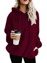 Load image into Gallery viewer, Century Star Womens Fuzzy Hoodies Pullover Sport Hoodie Cozy Oversized Pockets Hooded Sweatshirt Athletic Fleece Hoodies Wine Red Medium