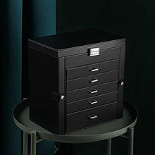 Load image into Gallery viewer, Frebeauty Large Jewelry Box,6-Tier PU Leather Jewelry Organizer with Lock,Multi-functional Storage Case with Mirror,Accessories Holder with 5 Drawers for Necklace Bracelets Watches(Black)