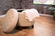 Load image into Gallery viewer, HomePop by Kinfine Fabric Upholstered Round Storage Ottoman - Velvet Button Tufted Ottoman with Removable Lid, Twine