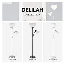 Load image into Gallery viewer, Globe Electric 67135 72" Torchiere Floor Lamp + Adjustable Reading Light, Matte Black, Frosted Plastic Shade, 3-Step Rotary Switch on Socket, Living Room Décor, Reading Light, Home Essentials