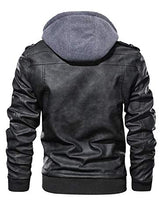 Load image into Gallery viewer, Hood Crew Men’s Casual Stand Collar PU Faux Leather Zip-Up Motorcycle Bomber Jacket With a Removable Hood