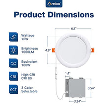 Load image into Gallery viewer, Amico 12 Pack 6 Inch 3CCT Ultra-Thin LED Recessed Ceiling Light with Junction Box, 3000K/4000K/5000K Selectable, 12W Eqv 100W, Dimmable LED Can Lights, 1000LM High Brightness Downlight