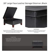 Load image into Gallery viewer, Homepop Home Decor |K2380-E169 | Luxury Large Faux Leather Square Storage Ottoman | Ottoman with Storage for Living Room & Bedroom, Black