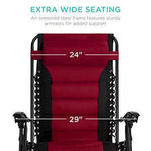 Load image into Gallery viewer, Best Choice Products Oversized Padded Zero Gravity Chair, Folding Outdoor Patio Recliner, XL Anti Gravity Lounger for Backyard w/Headrest, Cup Holder, Side Tray, Outdoor Polyester Mesh - Burgundy