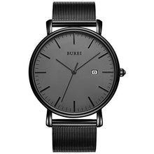 Load image into Gallery viewer, BUREI Men's Fashion Minimalist Wrist Watch Analog Deep Gray Date with Black Mesh Band