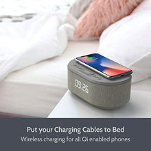 Load image into Gallery viewer, Bedside Radio Alarm Clock with USB Charger, Bluetooth Speaker, QI Wireless Charging, Dual Alarm Dimmable LED Display (Grey)