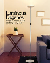 Load image into Gallery viewer, Brightech Sky LED Torchiere Super Bright Floor Lamp - Contemporary, High Lumen Light for Living Rooms and Offices - Dimmable, Indoor Pole Uplight for Bedroom Reading - White