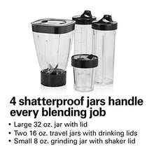 Load image into Gallery viewer, Hamilton Beach Stay or Go Blender with 32oz Jar, 8oz Grinder for Nuts & Spices, and 2 Portable Cups with Drinking Lids for Shakes and Smoothies, BPA Free, Black and Silver (52400)