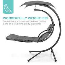 Load image into Gallery viewer, Best Choice Products Outdoor Hanging Curved Steel Chaise Lounge Chair Swing w/Built-in Pillow and Removable Canopy - Charcoal Gray