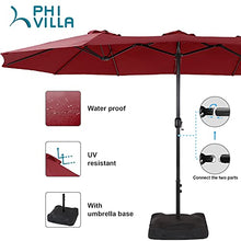 Load image into Gallery viewer, PHI VILLA 15ft Patio Umbrella Double-Sided Outdoor Market Extra Large Umbrella with Crank, Umbrella Base Included (Dark Red)