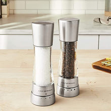 Load image into Gallery viewer, COLE & MASON Derwent Salt and Pepper Grinder Set - Stainless Steel Mills Include Gift Box, Gourmet Precision Mechanisms and Premium Sea Salt and Peppercorns