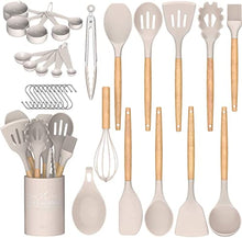 Load image into Gallery viewer, Umite Chef Kitchen Cooking Utensils Set, 33 pcs Non-Stick Silicone Cooking Kitchen Utensils Spatula Set with Holder, Wooden Handle Silicone Kitchen Gadgets Utensil Set (Khaki)