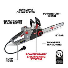 Load image into Gallery viewer, Oregon CS1500 18-inch 15 Amp Self-Sharpening Corded Electric Chainsaw, with Integrated Self-Sharpening System (PowerSharp), 2-Year Warranty, 120V