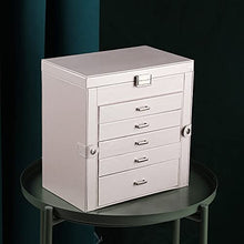 Load image into Gallery viewer, Frebeauty Large Jewelry Box,6-Tier PU Leather Jewelry Organizer with Lock,Multi-functional Storage Case with Mirror,Accessories Holder with 5 Drawers for Necklace Bracelets Watches(Pearl White)