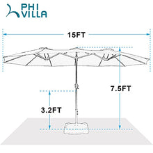 Load image into Gallery viewer, PHI VILLA 15ft Patio Umbrella Double-Sided Outdoor Market Extra Large Umbrella with Crank, Umbrella Base Included (Dark Red)