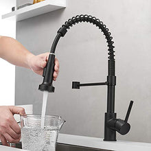 Load image into Gallery viewer, OWOFAN Kitchen Faucets Commercial Solid Brass Single Handle Single Lever Pull Down Sprayer Spring Kitchen Sink Faucet Matte Black Grifos De Cocina 9009R