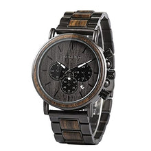Load image into Gallery viewer, BOBO BIRD Mens Wooden Watches Business Casual Wristwatches Stylish Ebony Wood & Stainless Steel Combined Chronograph with Wooden Box (Grey)