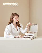 Load image into Gallery viewer, SONGMICS Jewelry Box with Glass Lid, 3-Layer Jewelry Organizer, 2 Drawers, for Big and Small Jewelry, Jewelry Storage, Modern Style, 8 x 9.1 x 5.3 Inches, Cloud White and Gold Color UJBC239WT
