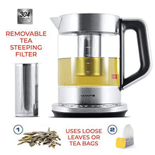 Load image into Gallery viewer, Electric Glass Kettle and Tea Maker with Removable Infuser and Temperature Controls. Brewing Programs for your favorite types of teas and Coffees. Stainless Steel Glass Boiler. BPA-FREE 1.6 liters