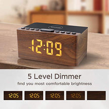 Load image into Gallery viewer, ANJANK Wooden Digital Alarm Clock FM Radio,10W Fast Wireless Charger Station for iPhone/Samsung Galaxy,5 Level Dimmer,USB Charging Port,2 Wake up Sounds,Bedrooms Sleep Timer,Wood LED Clock for Bedside