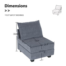 Load image into Gallery viewer, HONBAY Modern Fabric Middle Module for Modular Sofa Customizable Sectional Sofa Couch Accent Armless Chair, Bluish Grey