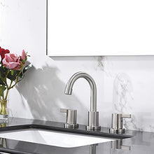 Load image into Gallery viewer, 2 Handle 3 Hole 8 Inch Widespread Bathroom Faucet with Metal Pop-Up Drain by Phiestina, Brushed Nickel, WF015-1-BN