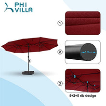 Load image into Gallery viewer, PHI VILLA 15ft Patio Umbrella Double-Sided Outdoor Market Extra Large Umbrella with Crank, Umbrella Base Included (Dark Red)