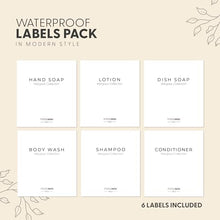 Load image into Gallery viewer, MaisoNovo Glass Soap Dispenser with Pump | Vintage Bathroom and Kitchen Soap Dispenser Set with Dish Soap, Hand Soap, Lotion Waterproof Labels | White Bottles Gold Pumps - Set of 2