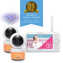Load image into Gallery viewer, VTech VM5463-2 Video Baby Monitor with 5" Screen, Pan Tilt Zoom, Sound Activated Night Light and Vision, Glow on The Ceiling Projection, Multiple Viewing Options, 2 Cameras