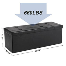 Load image into Gallery viewer, SONGMICS 43 Inches Folding Storage Ottoman Bench, Storage Chest, Footrest, Coffee Table, Padded Seat, Faux Leather, Holds up to 660 lb, Black ULSF701