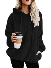 Load image into Gallery viewer, Century Star Womens Oversized Long Sleeve Casual Pullover Sweatshirt Fuzzy Hoodie Pockets Black Medium