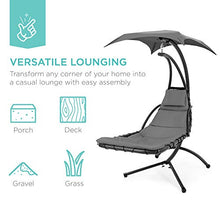 Load image into Gallery viewer, Best Choice Products Outdoor Hanging Curved Steel Chaise Lounge Chair Swing w/Built-in Pillow and Removable Canopy - Charcoal Gray