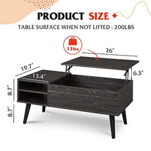 Load image into Gallery viewer, WLIVE Wood Lift Top Coffee Table with Hidden Compartment and Adjustable Storage Shelf, Lift Tabletop Dining Table for Home Living Room, Office, Charcoal Black