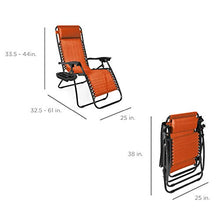 Load image into Gallery viewer, Best Choice Products Set of 2 Adjustable Steel Mesh Zero Gravity Lounge Chair Recliners w/Pillows and Cup Holder Trays - Burnt Orange