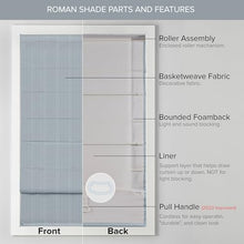 Load image into Gallery viewer, Madison Park Galen Cordless Roman Shades - Fabric Privacy Single Panel Darkening, Energy Efficient, Thermal Insulated Window Blind Treatment, for Bedroom, Living Room Decor, 27" x 64", Blue