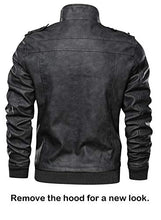 Load image into Gallery viewer, Hood Crew Men’s Casual Stand Collar PU Faux Leather Zip-Up Motorcycle Bomber Jacket With a Removable Hood