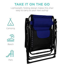 Load image into Gallery viewer, Best Choice Products Oversized Padded Zero Gravity Chair, Folding Outdoor Patio Recliner, XL Anti Gravity Lounger for Backyard w/Headrest, Cup Holder, Side Tray, Outdoor Polyester Mesh - Blue